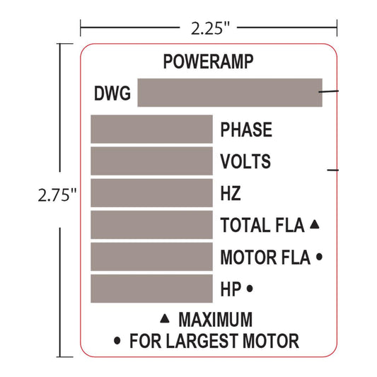 1751-0163 Decal, Control Box, Job Data, Nameplate - Poweramp