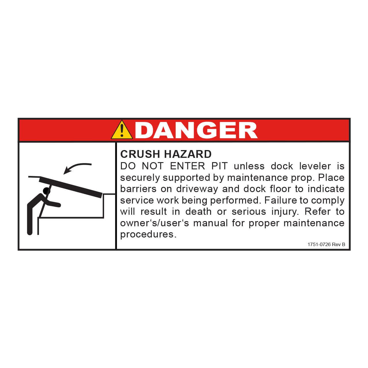 1751-0726 Decal, Crush Hazard "Do Not Enter Pit" - Poweramp