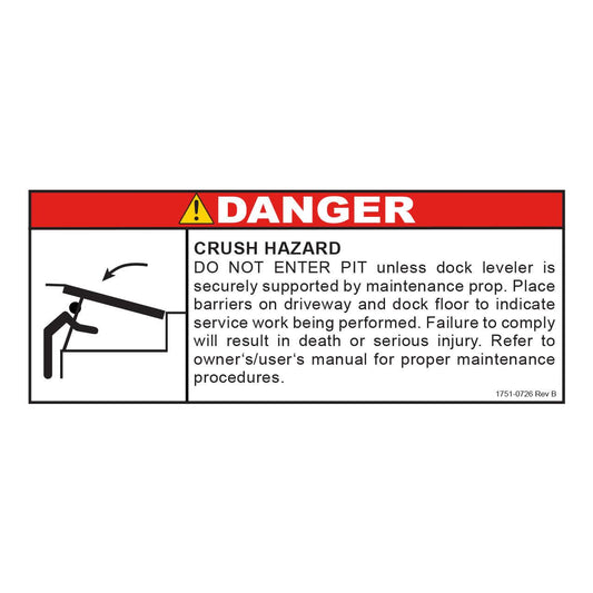 1751-0726 Decal, Crush Hazard "Do Not Enter Pit" - Poweramp