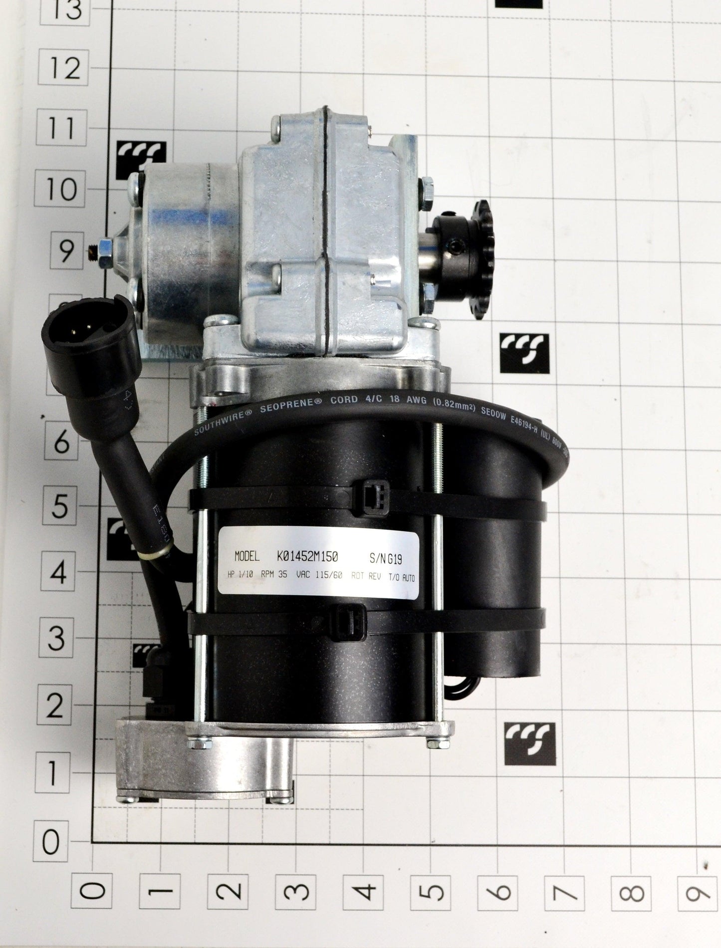 MF2-110-000 Gear Motor 115Vac Rev B With Bracket and Sprocket Capacitor Mounted To Housing - Nova